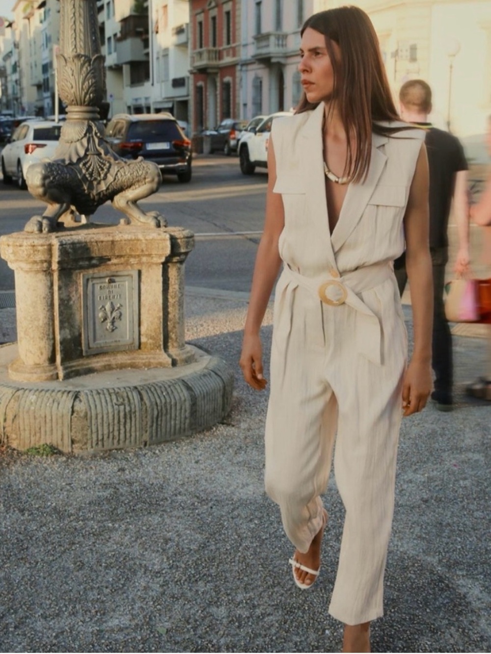 Zara Cream Sleeveless Belted Jumpsuit - Picture 4 of 5